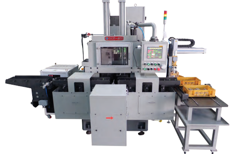 Dong Il DCF-400 counter-flow rolling machine with touchscreen control, side conveyor and loader