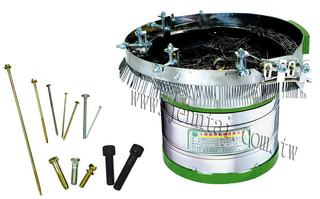 Chen Tai LY vibratory bowl feeder beside sample long screws, hex bolts, studs and socket cap screws